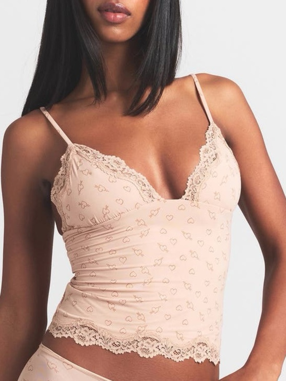 SKIMS MICA SKETCHED HEARTS FITS EVERYBODY LACE TRIANGLE CAMI S - Picture 4 of 5